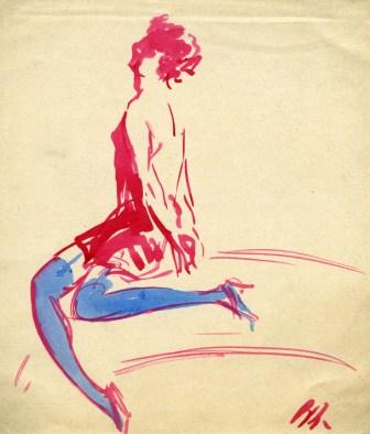Raffaele Boschini, Figura con calze blu 1922 acquarello a colori mm 244 x 211
