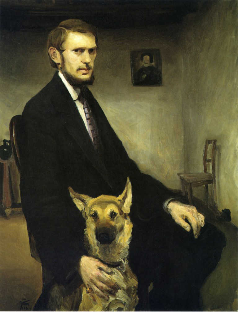 Miroslav Kraljević, Self-portrait with dog, 1910