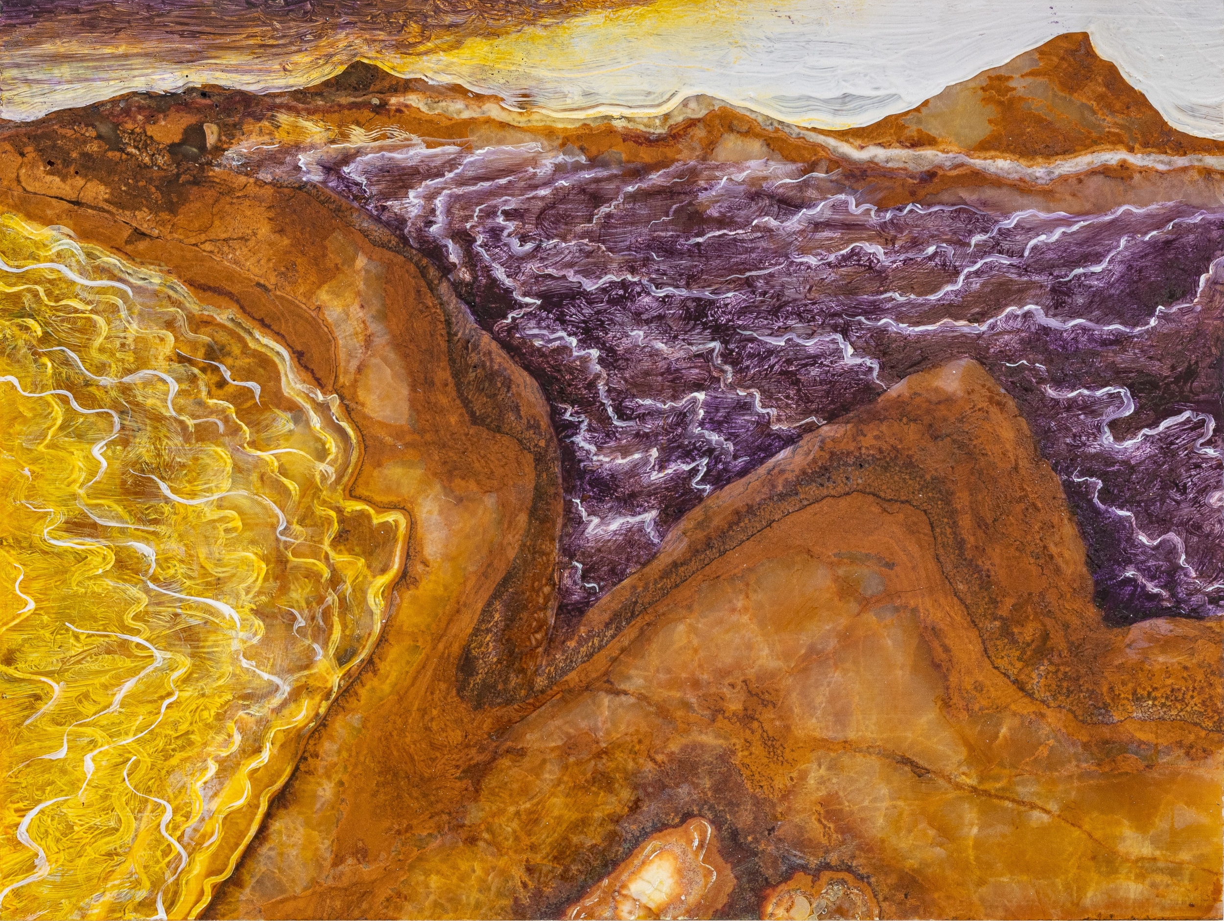 Opera Giulio Malinverni, Diga 1, olio su onice rossa, 30 x 40 cm